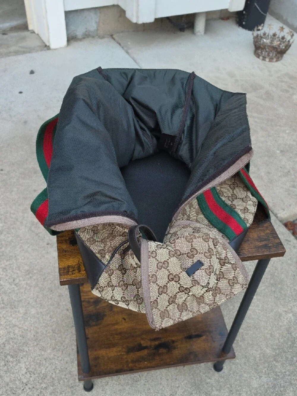 Gucci Beige Monogram Canvas Tote with Red & Green Straps